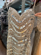 Kosovo Luxury Diamonds Full Beaded Mermaid Evening Dress Strapless Women Red Carpet Gown CLA73449