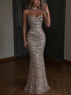 Kosovo Luxury Diamonds Full Beaded Mermaid Evening Dress Strapless Women Red Carpet Gown CLA73449