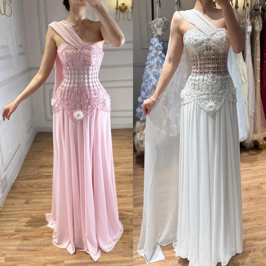 Arabic Pink Simple Style Chiffon Evening Dress CLA73451