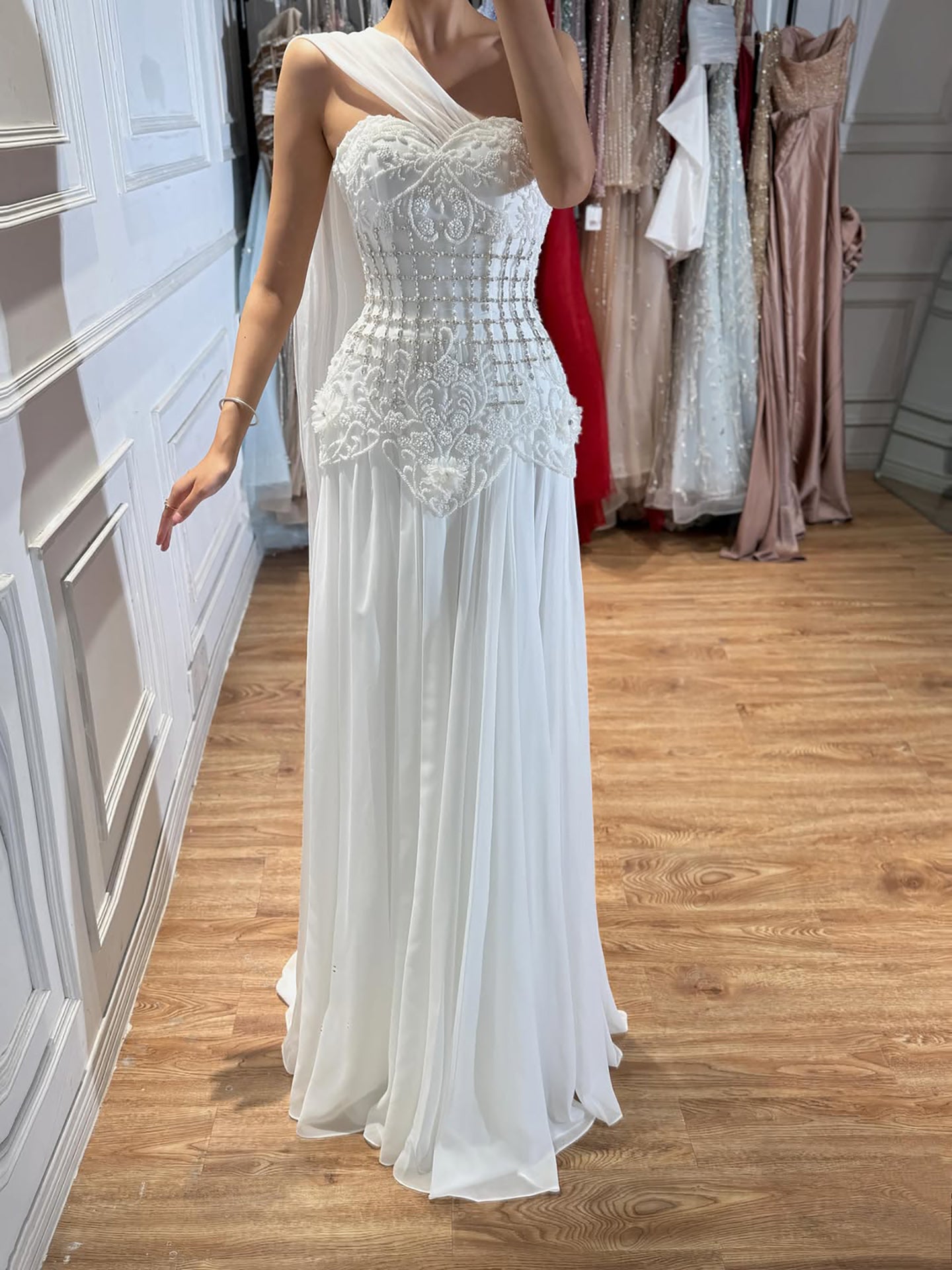 Arabic Pink Simple Style Chiffon Evening Dress CLA73451