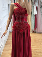 Arabic Pink Simple Style Floral Beaded Chiffon A-Line Evening Dress CLA73451