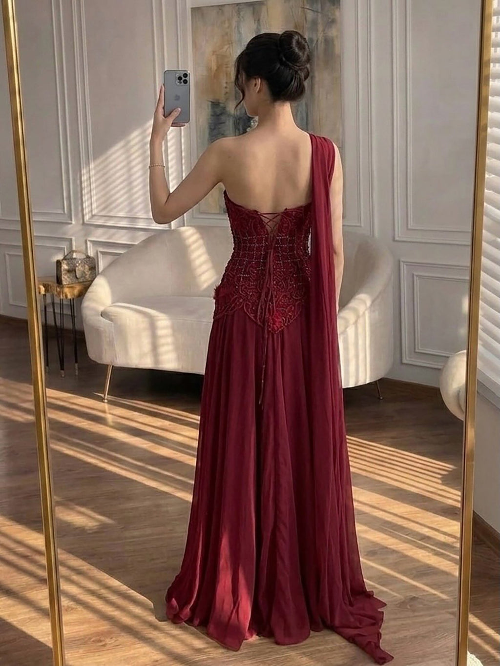Arabic Pink Simple Style Floral Beaded Chiffon A-Line Evening Dress CLA73451