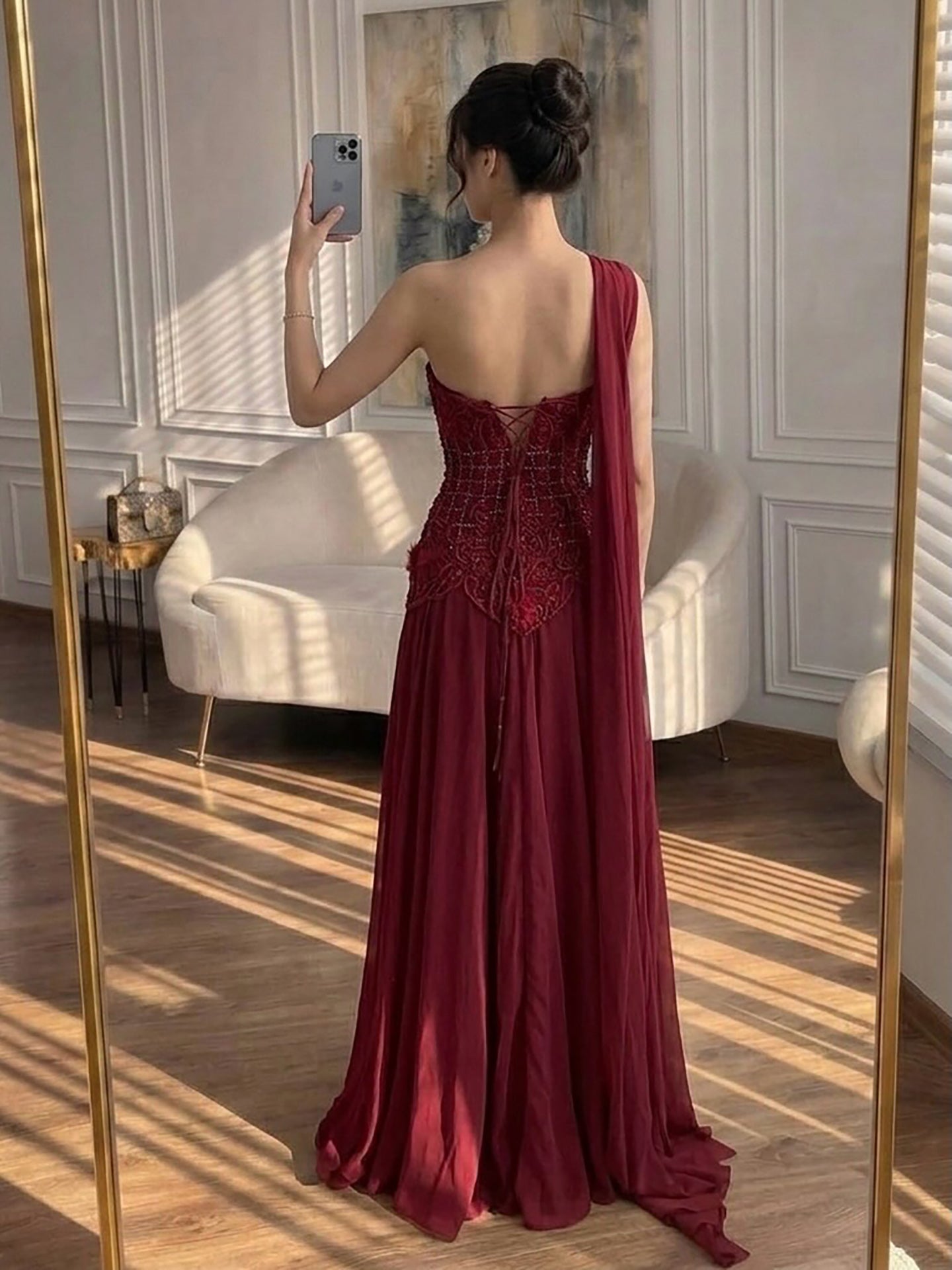Arabic Pink Simple Style Floral Beaded Chiffon A-Line Evening Dress CLA73451