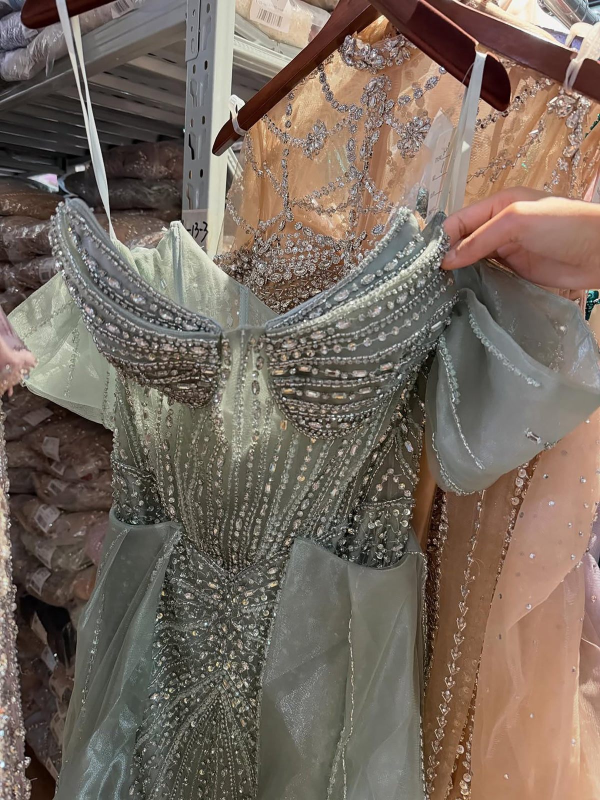 Arabic Mermaid With Overskirt Off Shoulder Evening Dress CLA73454