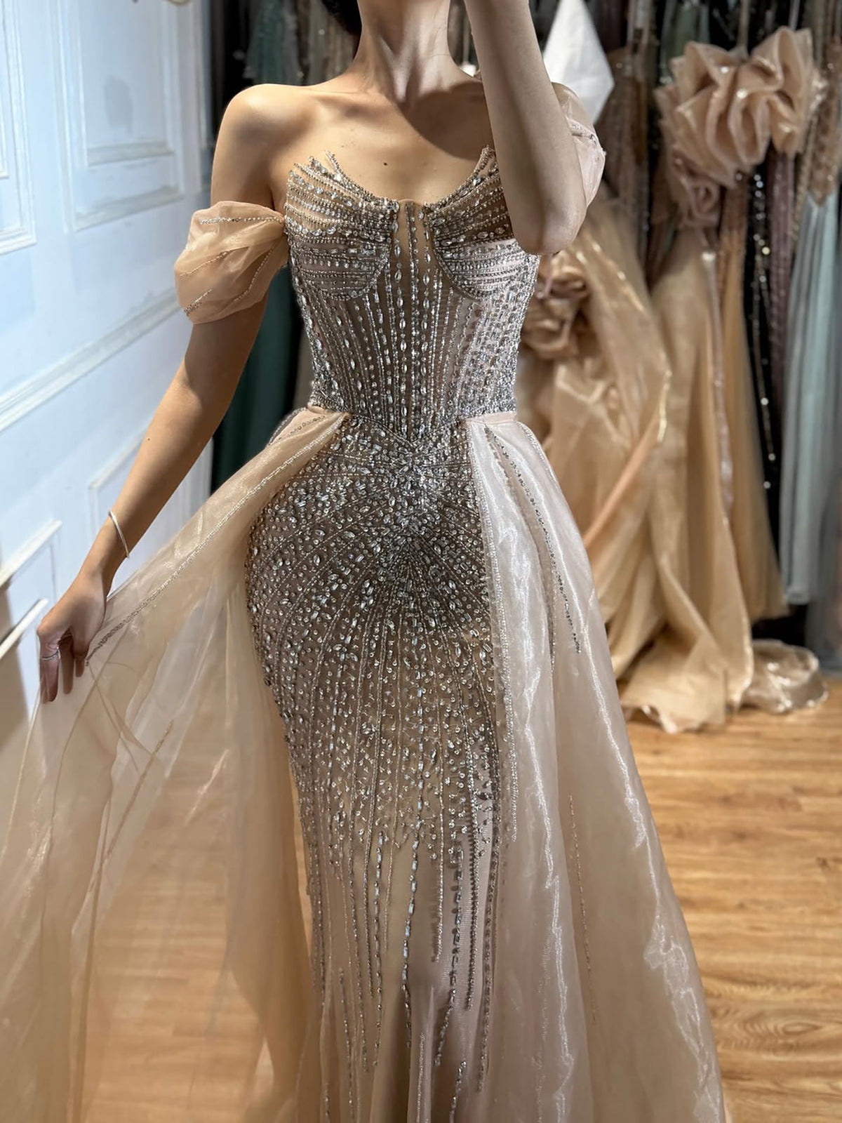 Arabic Mermaid With Overskirt Off Shoulder Evening Dress CLA73454