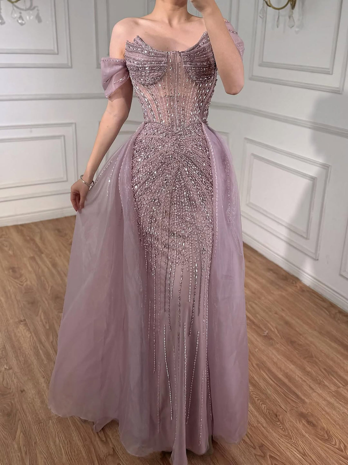 Arabic Mermaid With Overskirt Off Shoulder Evening Dress CLA73454
