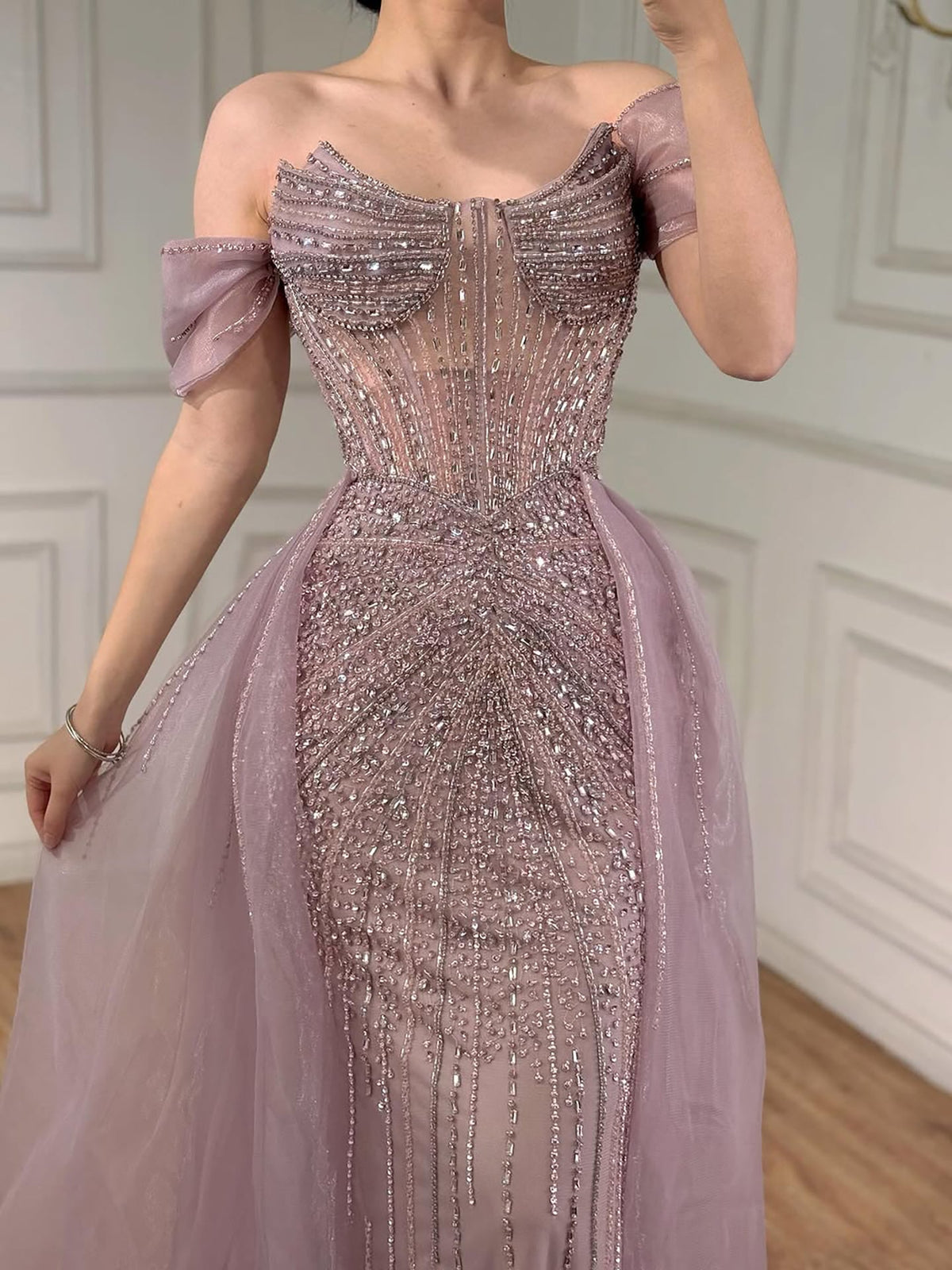Arabic Mermaid With Overskirt Off Shoulder Evening Dress CLA73454