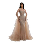 Arabic Luxury Beaded Mermaid Overskirt Evening Dress WIth Gloves Sexy Spaghetti Straps CLA73455