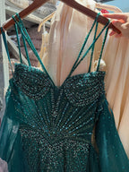 Arabic Luxury Beaded Mermaid Overskirt Evening Dress WIth Gloves Sexy Spaghetti Straps CLA73455