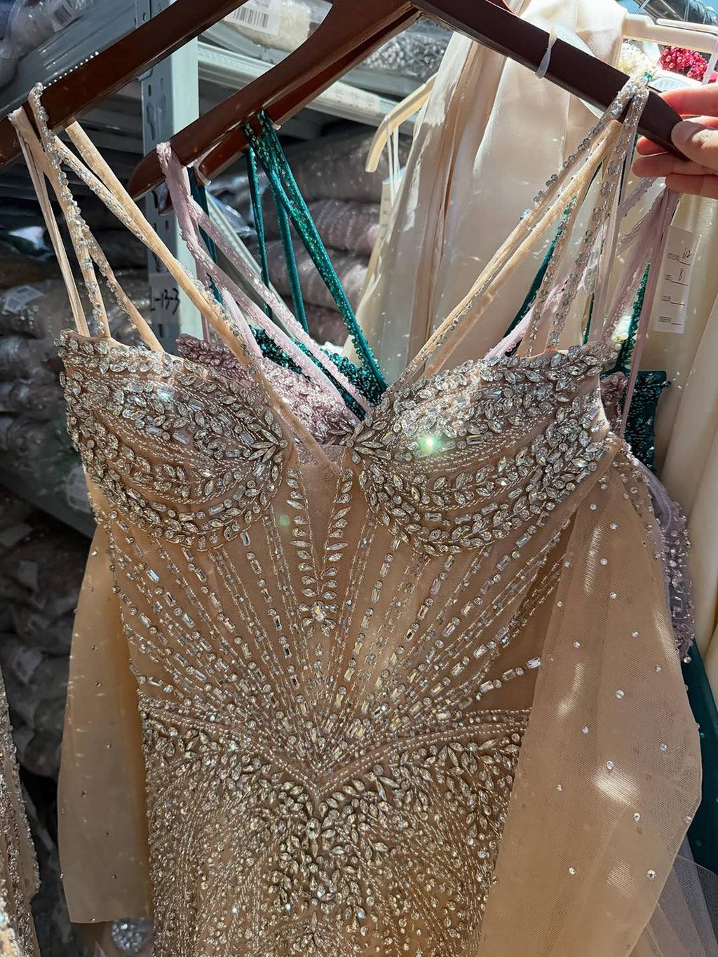 Arabic Luxury Beaded Mermaid Overskirt Evening Dress WIth Gloves Sexy Spaghetti Straps CLA73455