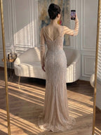 Arabic Luxury Beaded Mermaid Overskirt Evening Dress WIth Gloves Sexy Spaghetti Straps CLA73455