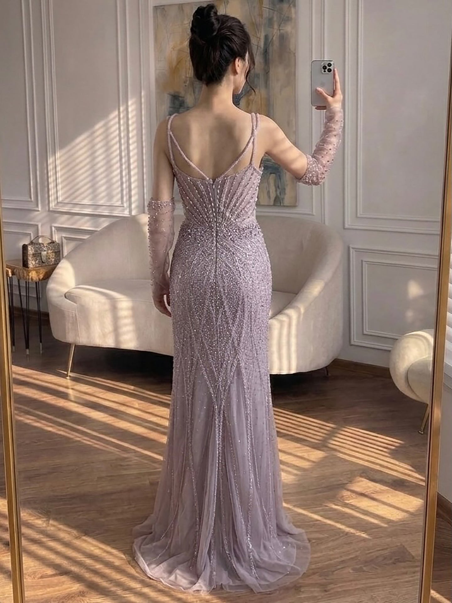 Arabic Luxury Beaded Mermaid Overskirt Evening Dress WIth Gloves Sexy Spaghetti Straps CLA73455
