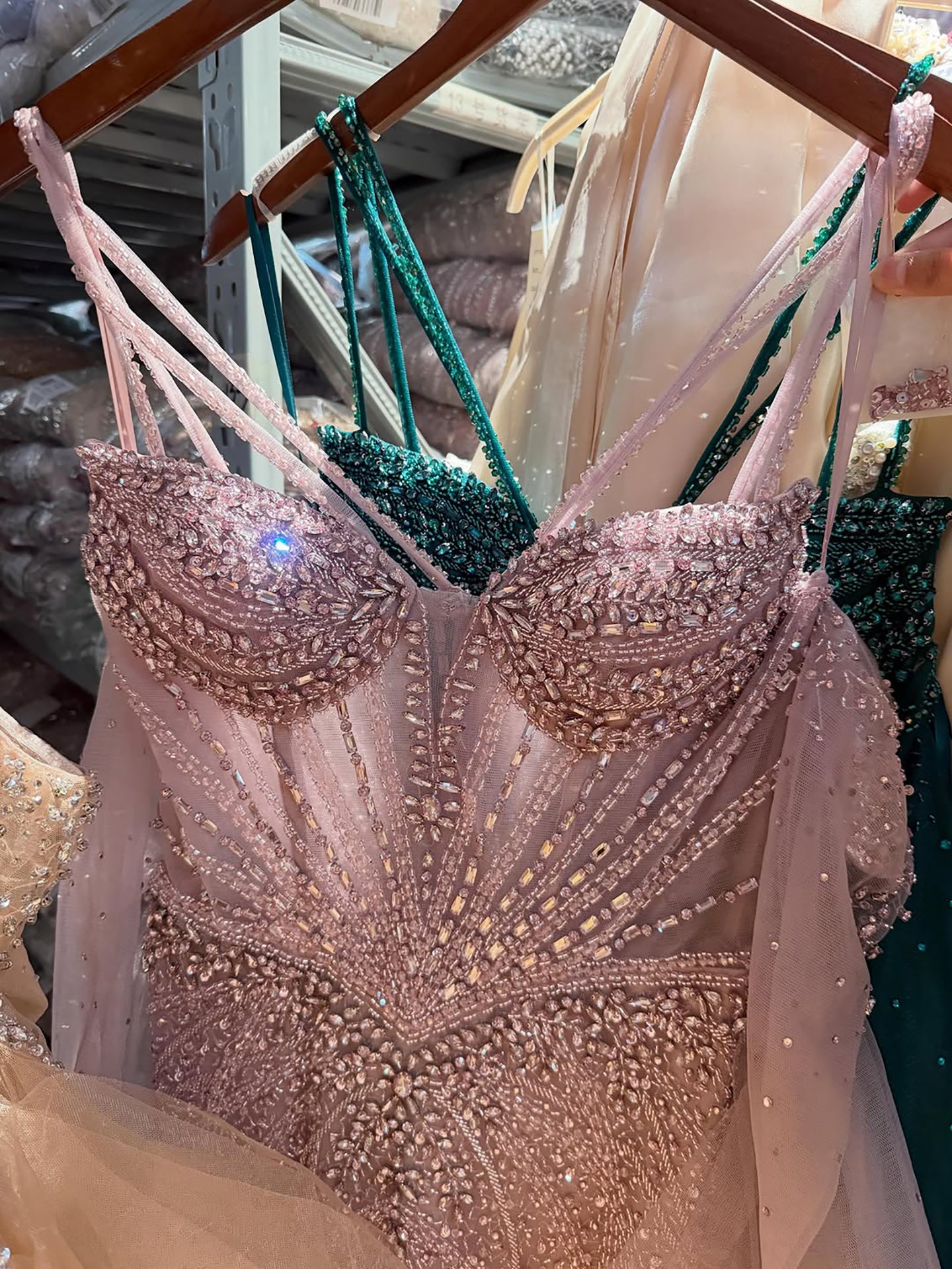 Arabic Luxury Beaded Mermaid Overskirt Evening Dress WIth Gloves Sexy Spaghetti Straps CLA73455