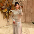 Luxury Silver Crystal Beaded A Line Evening Dress LA73460