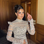 Luxury Silver Crystal Beaded A Line Evening Dress LA73460