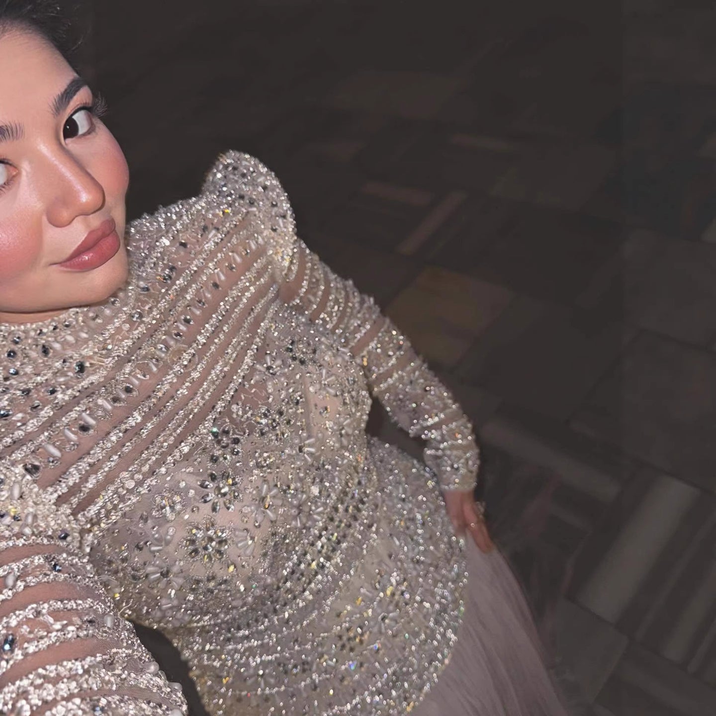 Luxury Silver Crystal Beaded A Line Evening Dress LA73460