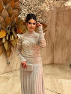 Luxury Silver Crystal Beaded A Line Evening Dress LA73460