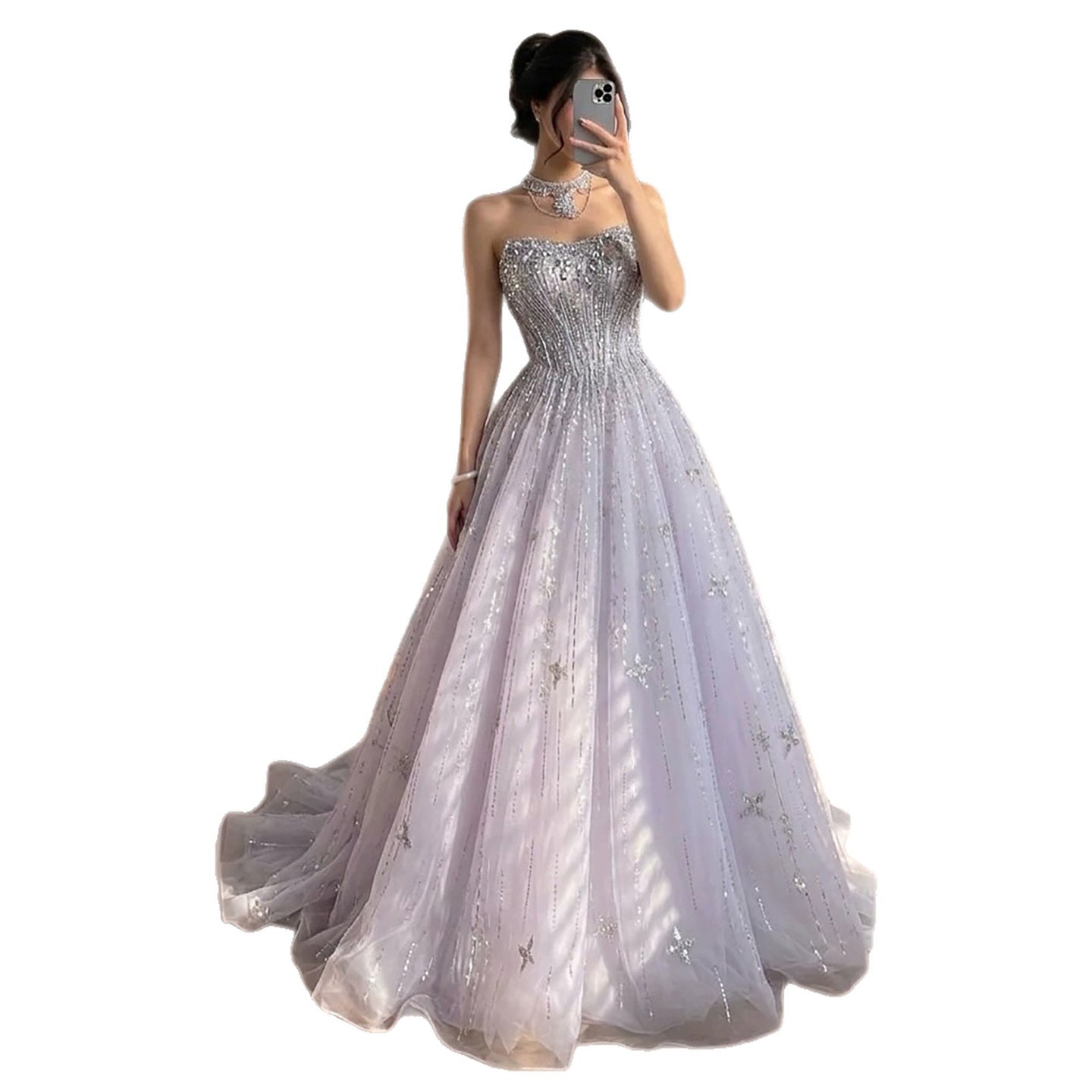 Luxury LiCLAc Beaded Off Shoulder A Line Evening Dress CLA73465