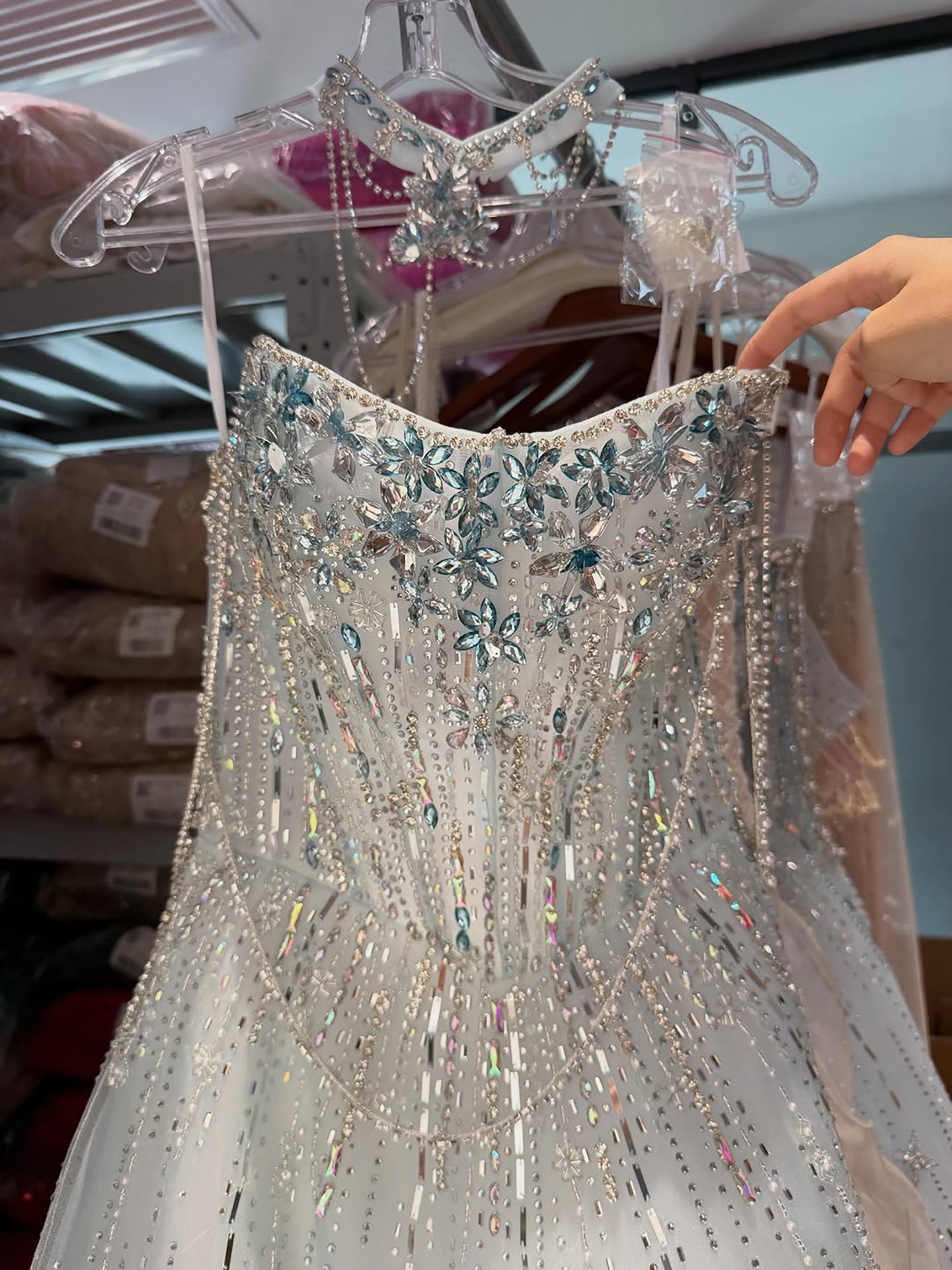 Luxury Lilac Beaded Off Shoulder A Line Evening Dress CLA73465