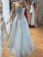 Luxury Lilac Beaded Off Shoulder A Line Evening Dress CLA73465