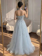 Luxury Lilac Beaded Off Shoulder A Line Evening Dress CLA73465