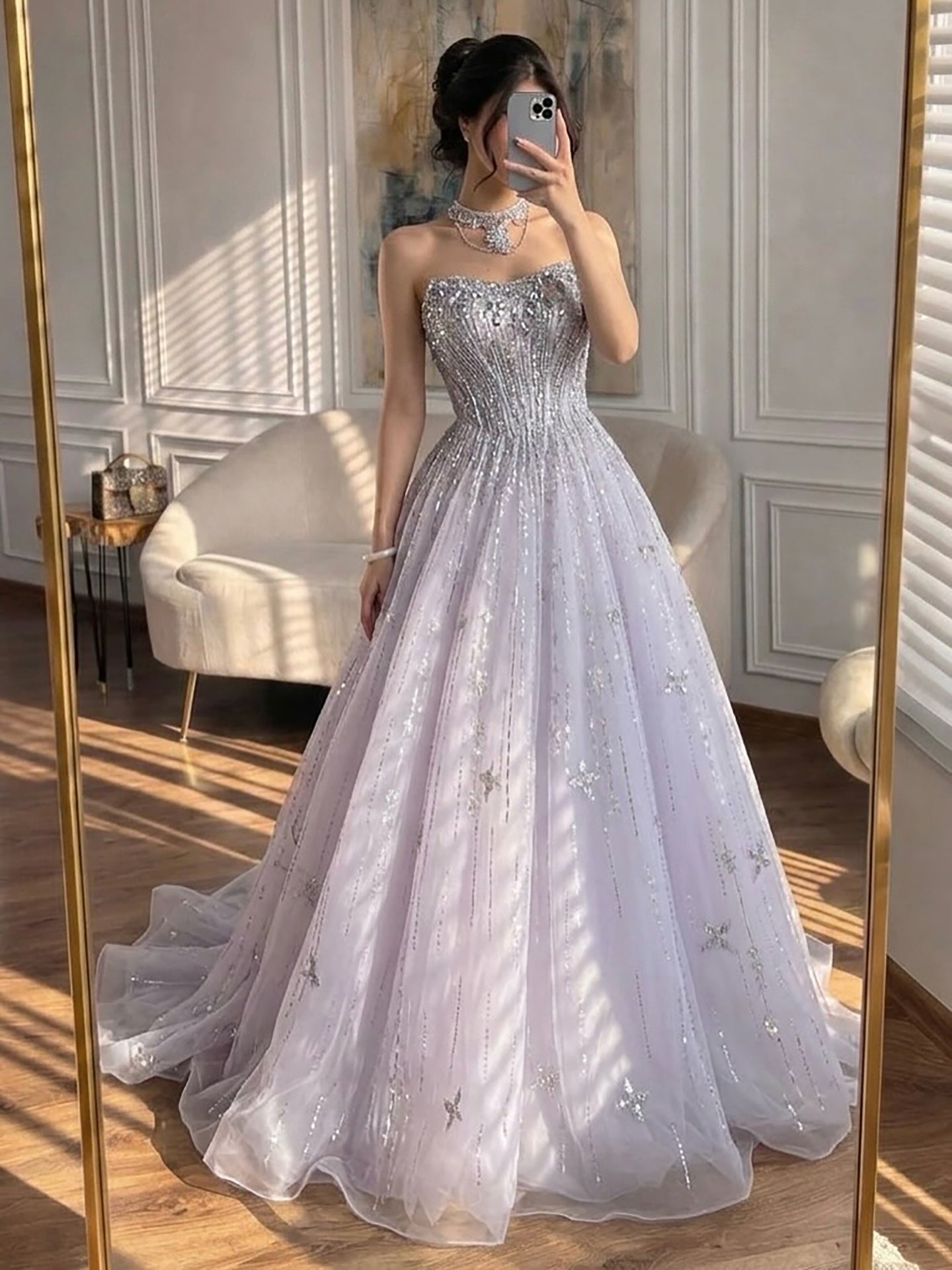 Luxury LiCLAc Beaded Off Shoulder A Line Evening Dress CLA73465