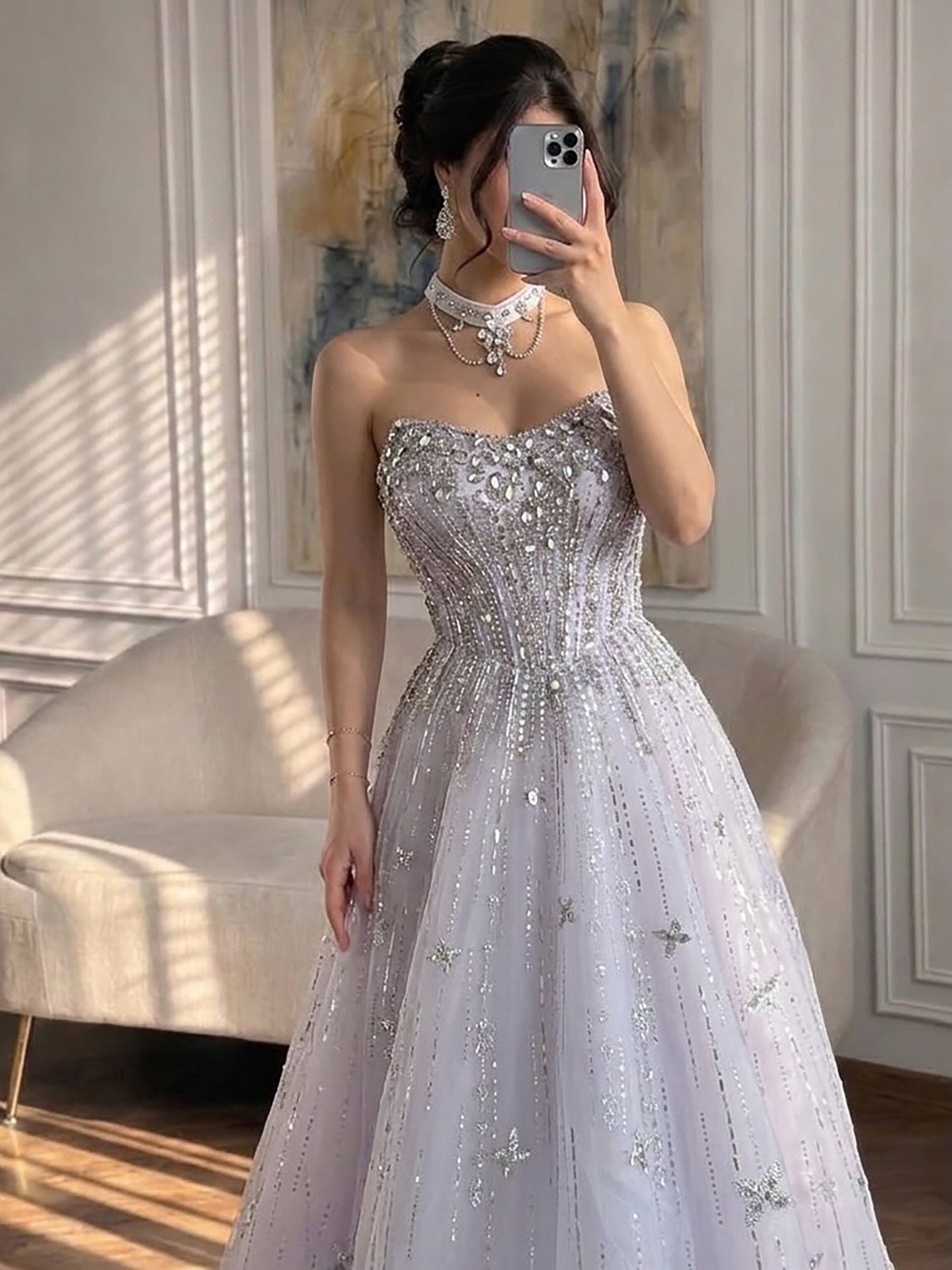 Luxury LiCLAc Beaded Off Shoulder A Line Evening Dress CLA73465