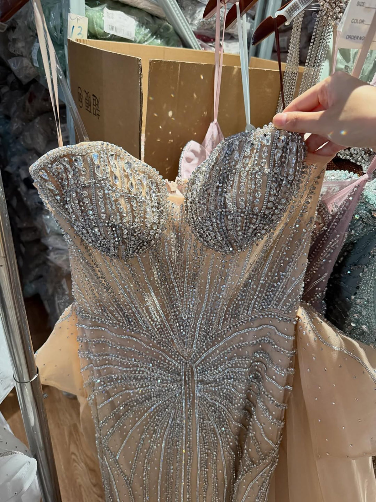 Arabic Luxury Beaded Strapless Mermaid With Overskirt Evening Dress CLA73474