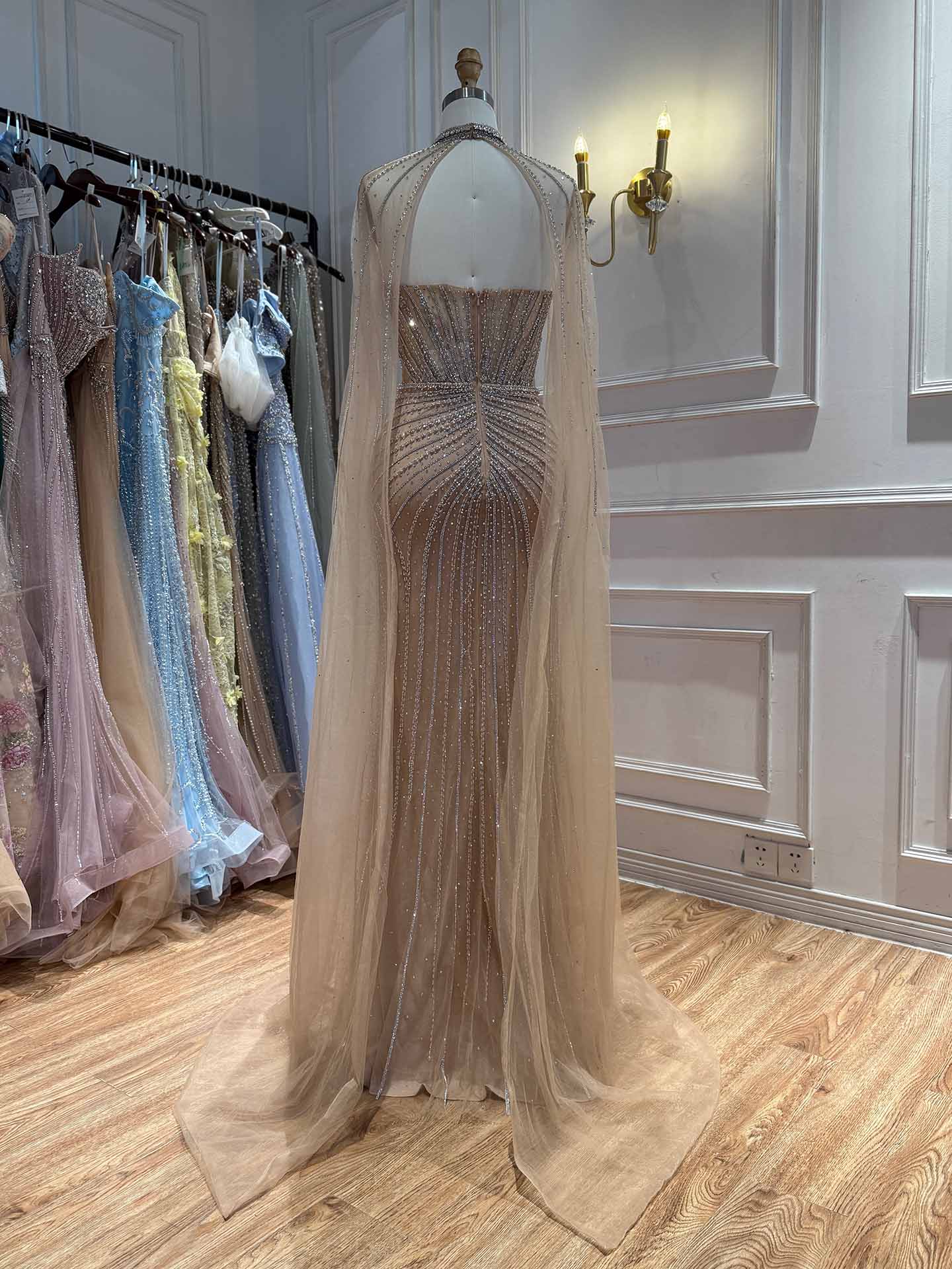 Luxury Nude High Neck Crystal Beaded Mermaid Dress LA73474A