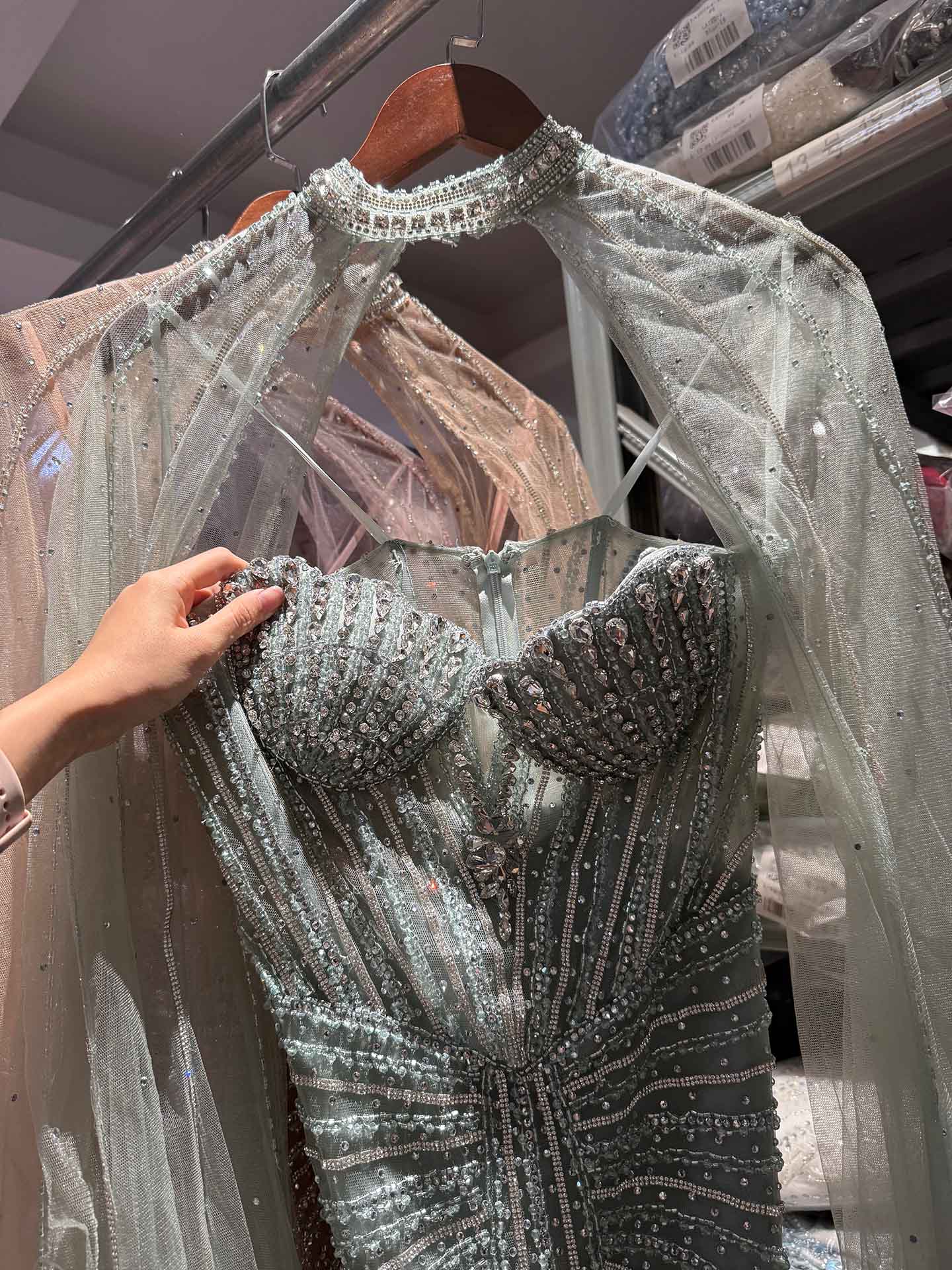 Luxury Nude High Neck Crystal Beaded Mermaid Dress LA73474A