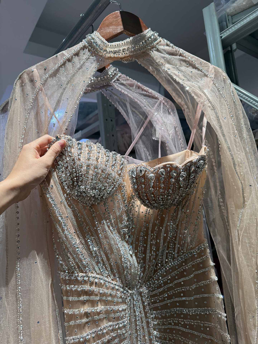 Luxury Nude High Neck Crystal Beaded Mermaid Dress LA73474A