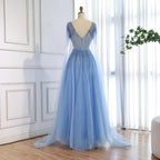 Arabic Luxury Beaded A-Line V-Neck Cape Sleeves Evening Dress CLA73476