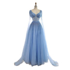 Arabic Luxury Beaded A-Line V-Neck Cape Sleeves Evening Dress CLA73476