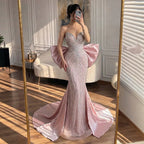 Luxury Pink Crystal Beaded Mermaid Evening Dress CLA73479