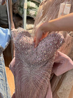 Luxury Pink Crystal Beaded Mermaid Evening Dress CLA73479