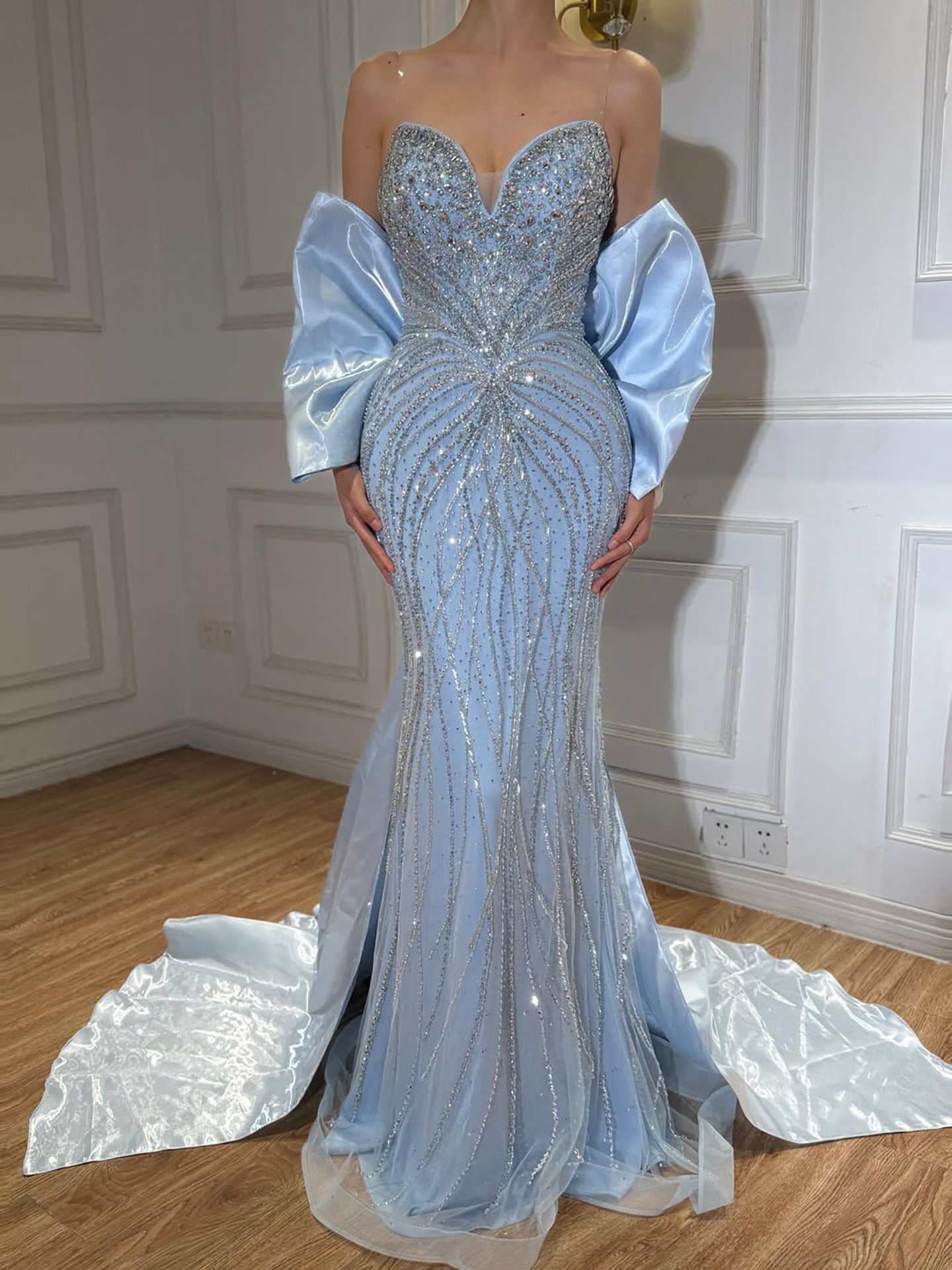 Luxury Pink Crystal Beaded Mermaid Evening Dress CLA73479