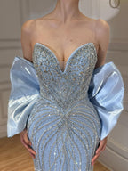 Luxury Pink Crystal Beaded Mermaid Evening Dress CLA73479