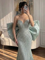 Luxury Pink Crystal Beaded Mermaid Evening Dress CLA73479
