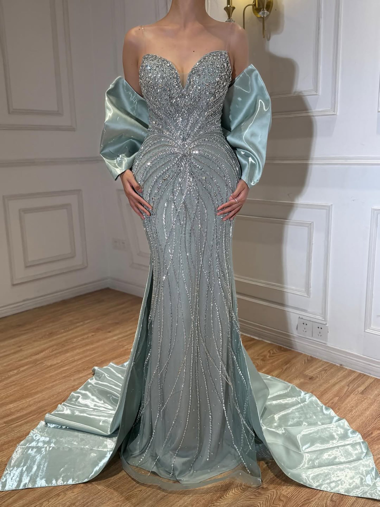 Luxury Pink Crystal Beaded Mermaid Evening Dress CLA73479
