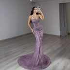 Luxury Purple Beaded Spaghetti Straps Sexy Mermaid Evening Dress For Women Fashion Gala CLA73480