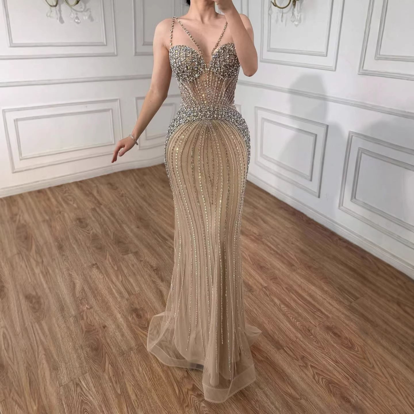 Luxury Purple Beaded Spaghetti Straps Sexy Mermaid Evening Dress For Women Fashion Gala CLA73480