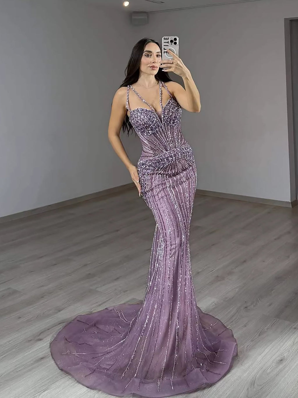Luxury Purple Beaded Spaghetti Straps Sexy Mermaid Evening Dress For Women Fashion GaCLA CLA73480