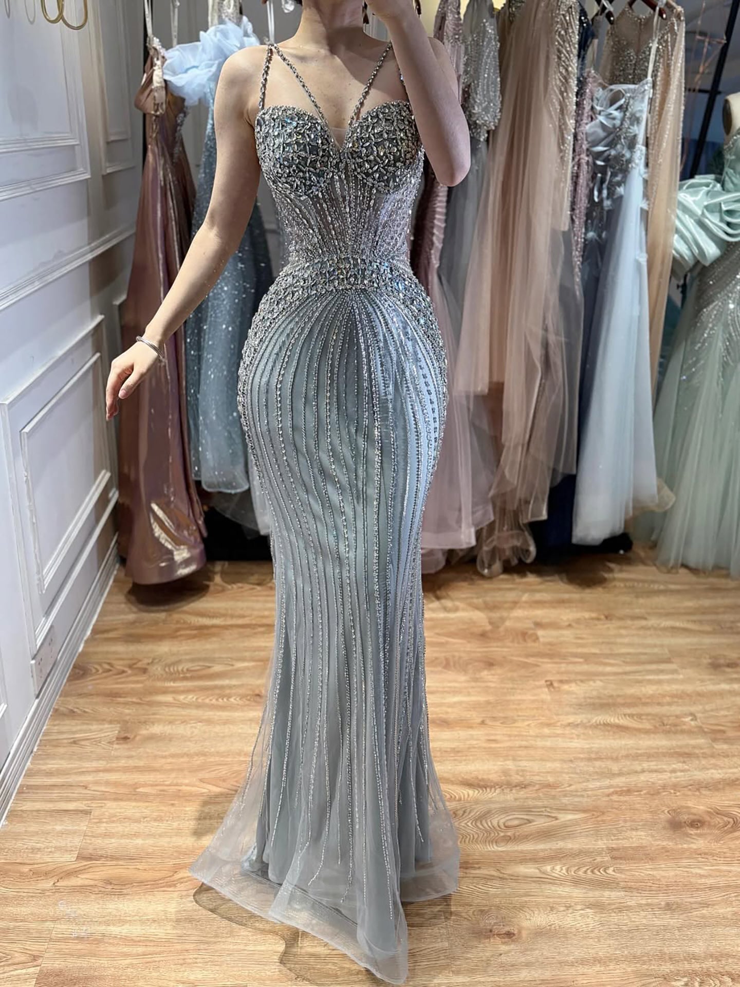 Luxury Purple Beaded Spaghetti Straps Sexy Mermaid Evening Dress For Women Fashion GaCLA CLA73480
