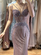 Luxury Purple Beaded Spaghetti Straps Sexy Mermaid Evening Dress For Women Fashion GaCLA CLA73480