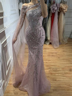 Luxury Nude Crystal Beaded One-Shoulder Mermaid Dress LA73485A