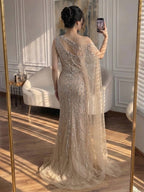 Luxury Nude Crystal Beaded One-Shoulder Mermaid Dress LA73485A