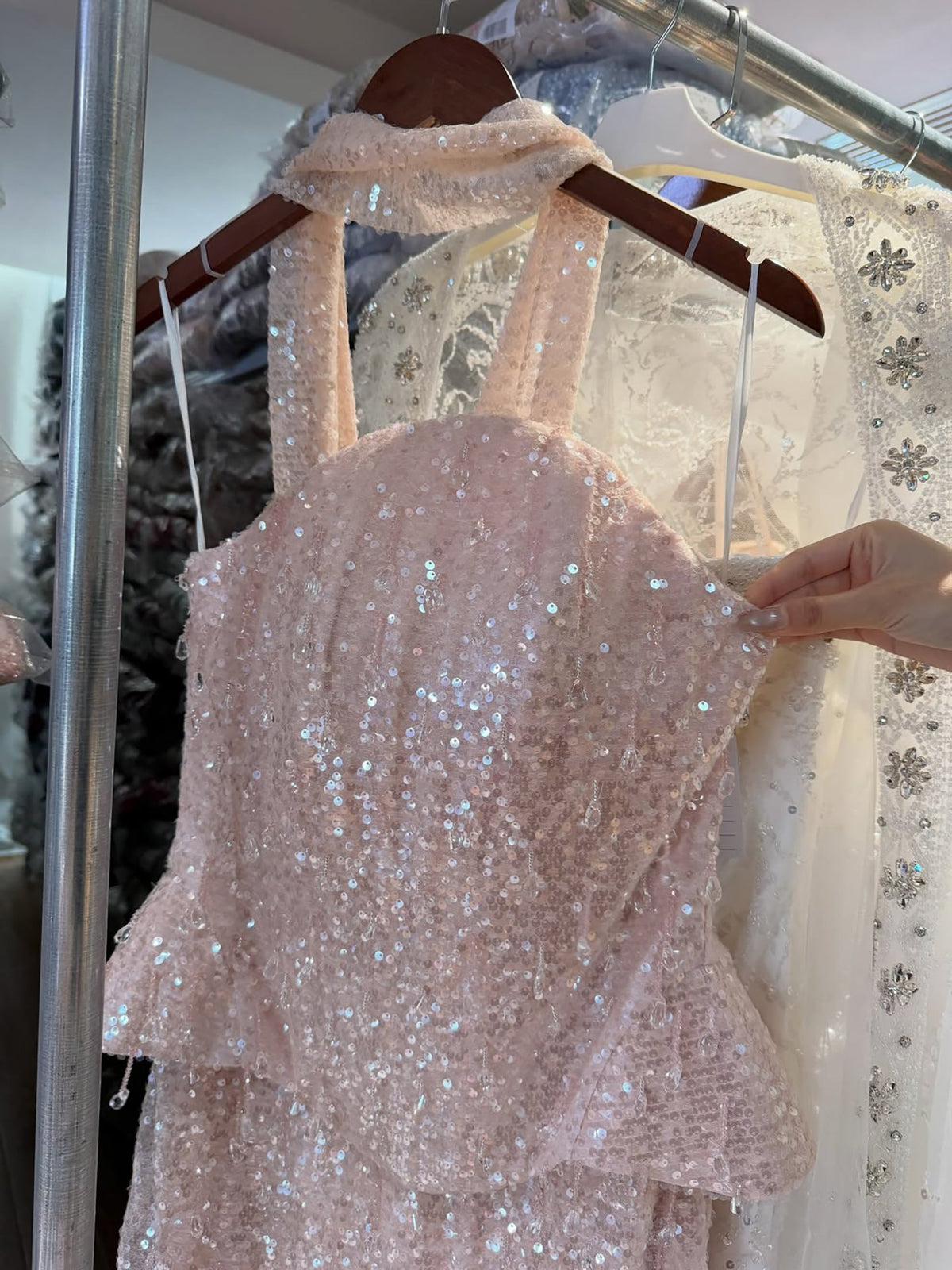 Arabic Simple Beaded Sequins Strapless Evening Dress With Scarf CLA73488