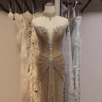 Luxury Gold Crystal Beaded Mermaid Evening Dress LA73491