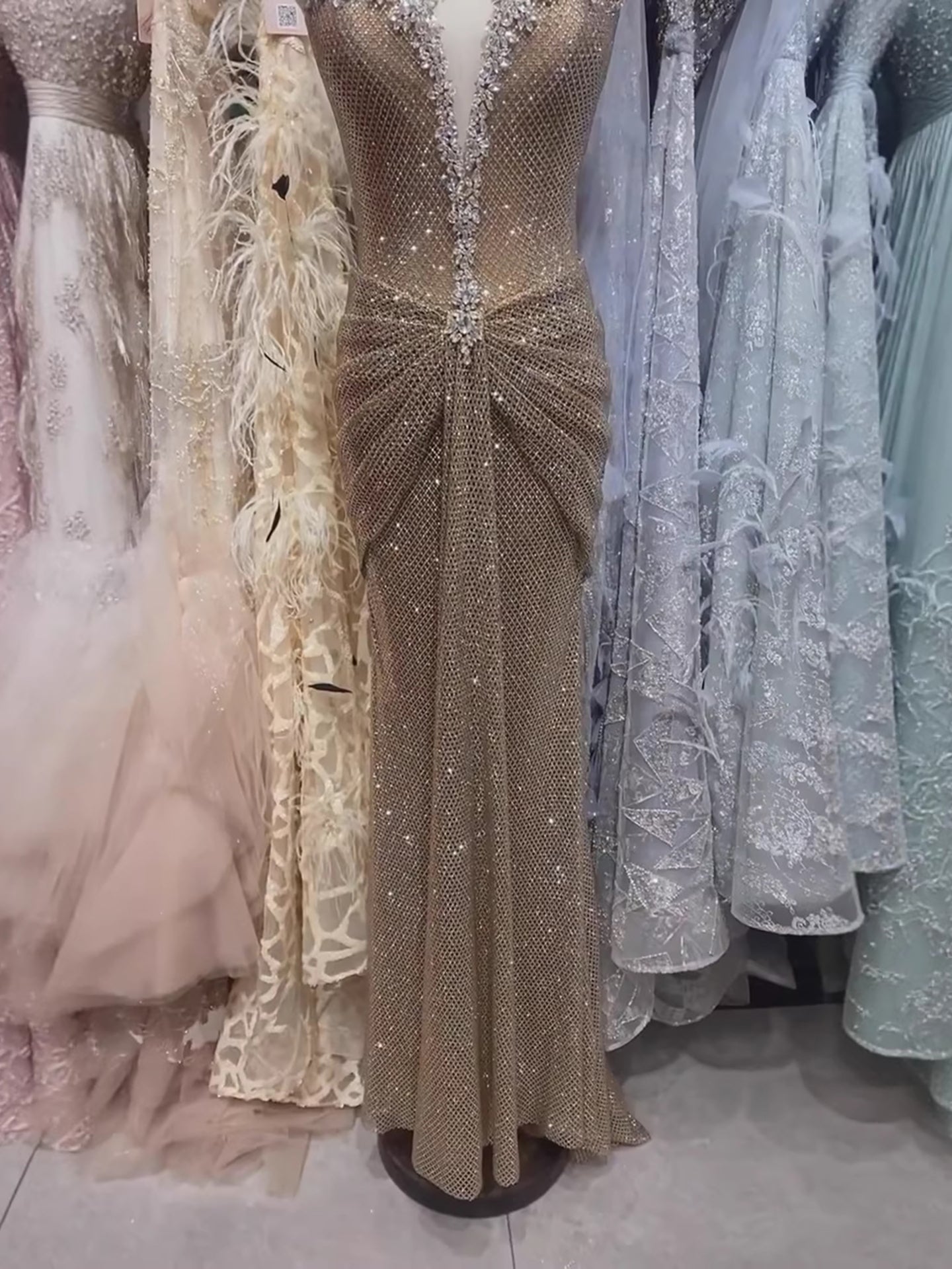 Luxury Gold Crystal Beaded Mermaid Evening Dress LA73491