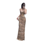 Luxury Arabic Gold Strapless Crystal Beaded Evening Dress CLA73492